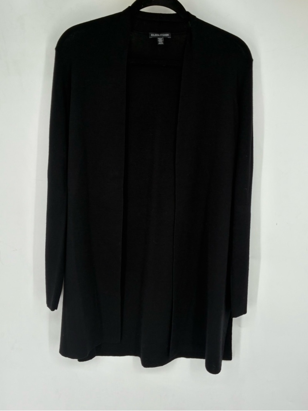 Eileen Fisher XS 100% Wool Knit Open Cardigan Sweater Black Capsule Wardrobe